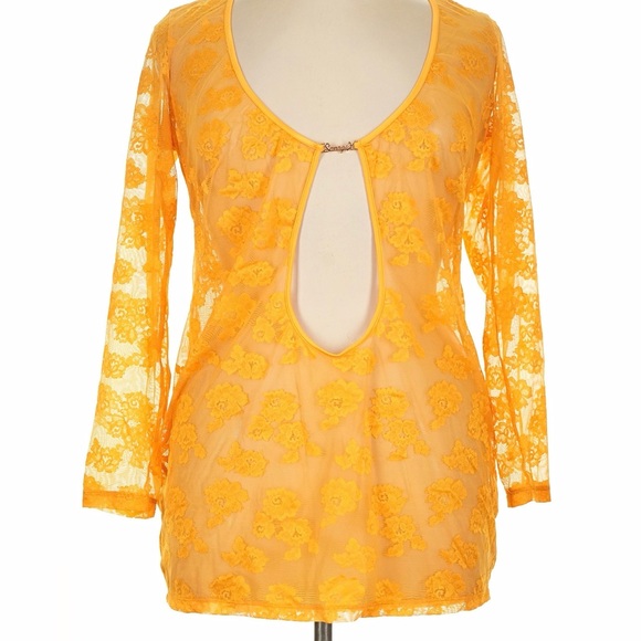 Savage X Fenty Rihanna Sheer Cutout Bodycon Mini Dress Orange NWT Rave Lace Sexy - Picture 6 of 9